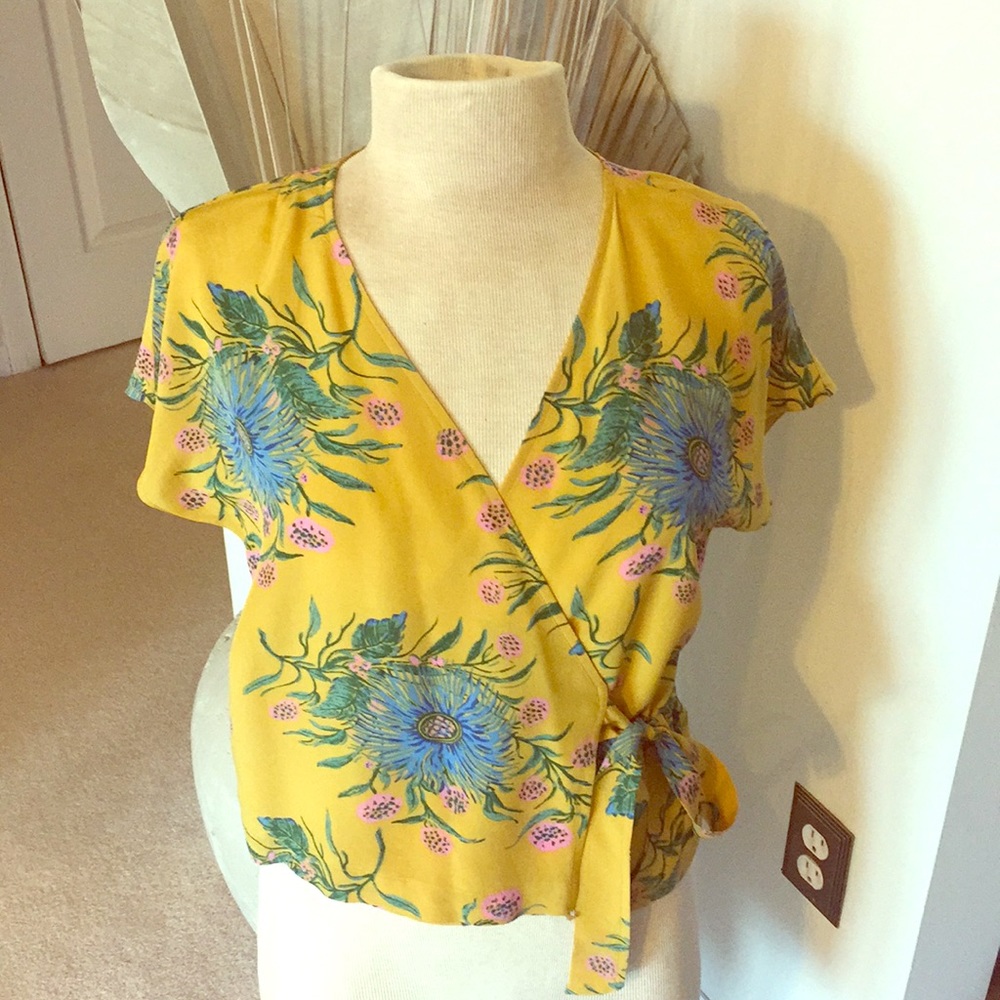 Madewell Floral Wrap Silk Top